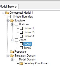 48 VMOD Flex Help Select Zone1 structural zone from the conceptual model tree (under the Structure/Zones node as shown below) Click the button to insert the zone