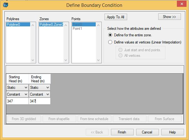 52 VMOD Flex Help The next dialog allows us to define the constant head value. VMOD Flex provides various options for defining boundary condition attributes.