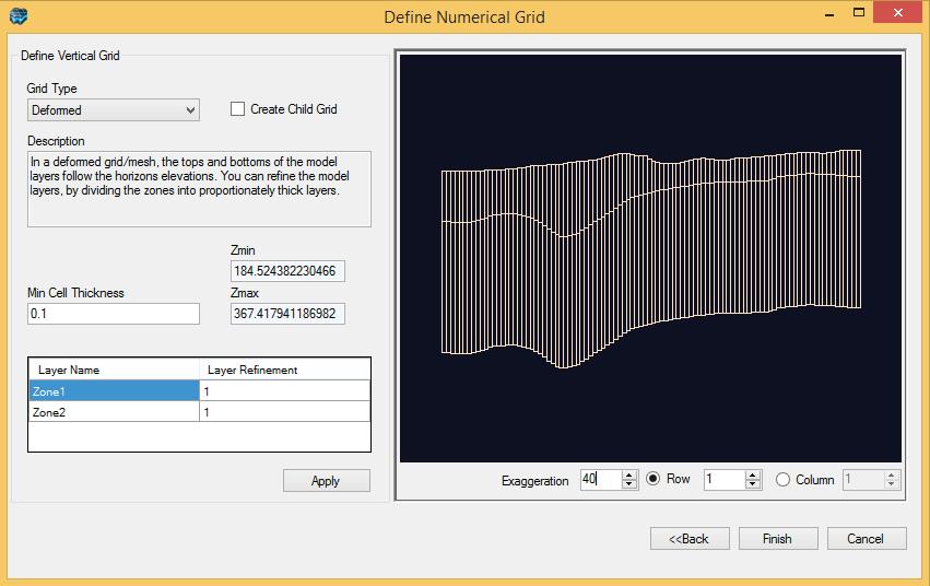 56 VMOD Flex Help In the "Define Vertical Grid" screen, specify the type of vertical discretization; for this exercise, the default Deformed grill be used.