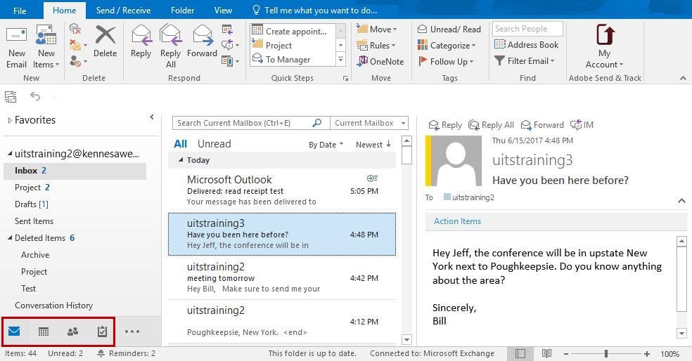 Improved Collaboration with Students Figure 1 - Microsoft Office 2016 Interface: Mail Microsoft Outlook provides additional opportunities to collaborate with students.