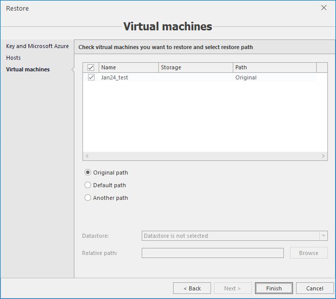 4) Select VMs you need to restore and the alternative