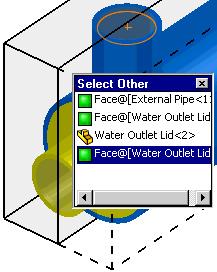 7 In the Flow Simulation Analysis tree, right-click the Boundary Conditions icon and select Insert Boundary Condition. 8 Select the Water Outlet Lid inner face (in contact with the fluid).