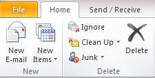 Deleting a Message 1. With the message selected click Delete and the message will be sent to the deleted items folder.