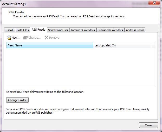 Advanced Topics Adding RSS Feeds To add an RSS Feed to Outlook go to File >