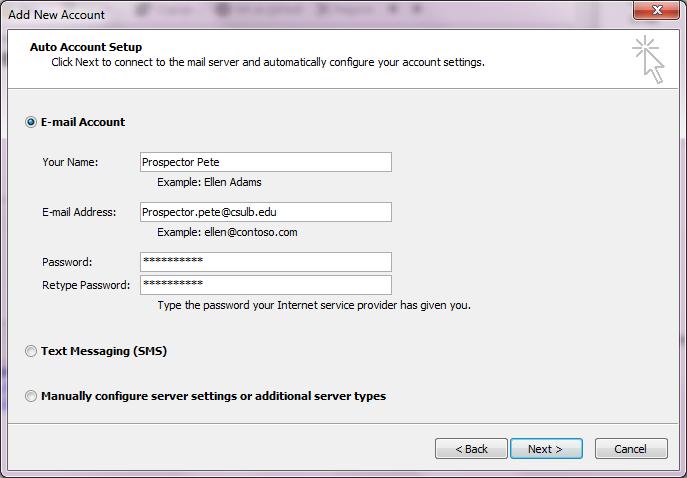 From within the Account Settings dialog box select Email > New Select the
