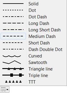 Changing the Line Dash You can change the line dash of shapes on the map, or set the line dash for the shape that you are about to draw. To change the line dash of an existing shape on the map: 1.