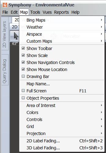 Map Menu Figure 237: Map Menu Menu Option Bing Maps Bing Maps Roads Bing Maps Aerial Bing Maps Labeled Aerial Custom Bing Maps Layer Weather Real Time Observations Watches, Warnings, and Advisories