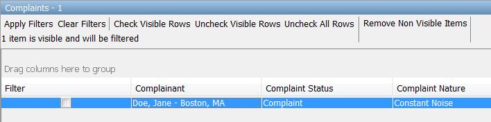Symphony EnvironmentalVue v3.1 User s Guide General Usage Complaints The Complaints table displays complaints that meet the query criteria (Figure 56).