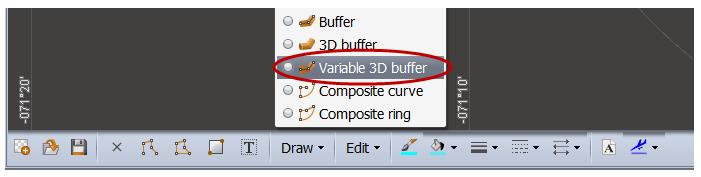 The drawing toolbar displays below the map. 4. From the drawing toolbar's Draw list, select the Variable 3D Buffer tool to draw the route.