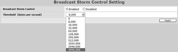 1p Default Priority Setting Broadcast Storm Control Setting The Broadcast Storm Control feature