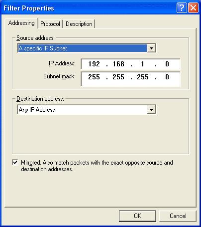 54. From Source address pull-down window, select A specific IP Subnet 55.