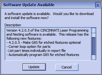software. Pressing the Update button will begin the download process. When the download is complete, the software will automatically be updated.