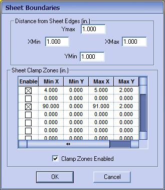 This button is used to delete the selected sheet from the sheet list Boundaries The button is used to define clamp zones and sheet edges for a sheet.