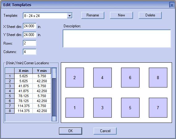 When the number of rows or columns is changed, the corner location for each of the sheets will be automatically calculated to evenly distribute the sheets on the pallet.