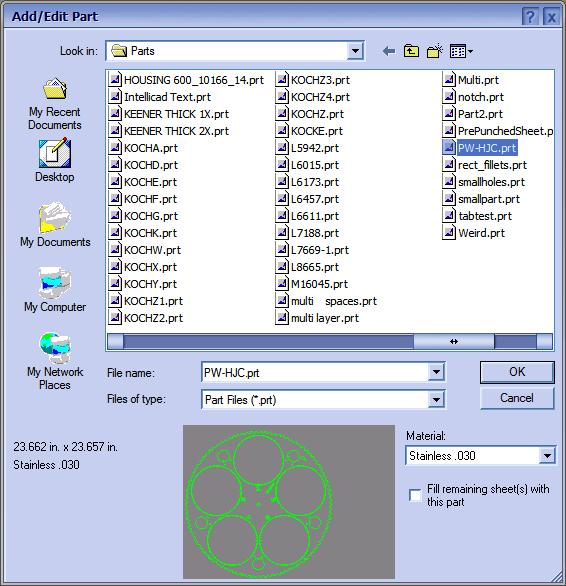 This dialog shows a preview of the selected part and it contains two controls unique for Fixture Nests.
