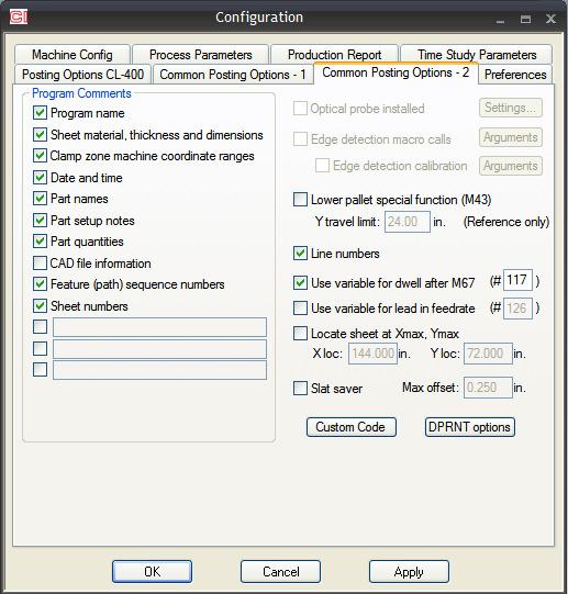Common Posting Options - 2 Program Comments Common Posting Options Page 2 These selections control the addition of comments to the output CNC program.