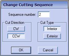 To change a feature, click anywhere on that feature and a dialog box will appear showing the current sequence number. To change the cutting sequence, enter the new sequence number and press OK.