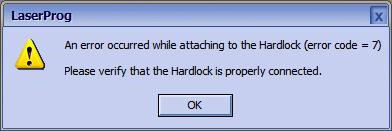 If this message appears when the application is started, check to make sure the Hardlock is securely plugged into the proper port on the computer.