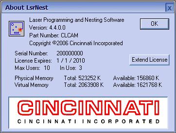 Expiration Date The CINCINNATI Laser Programming and Nesting software is licensed for use for a period of one year after the purchase date.