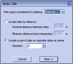 The first control determines which paths will be auto tabbed, External, Internal or all features can be auto tabbed. The second control determines where the tabs will be located.