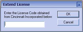 Once you have the 16-character code, press the "Extend License" button on either of the above screens and the following dialog will be displayed: Enter the 16-character code in the blank field and