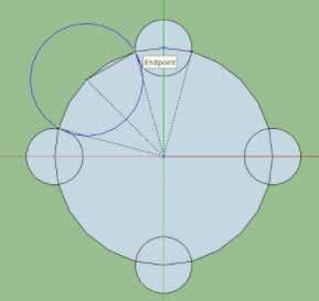 Click-release-drag your mouse from the middle endpoint to the edge of one of the smaller circles. Click to complete the larger circle. f. Drag your mouse to the right along the edge of the circle until you reach the next endpoint.