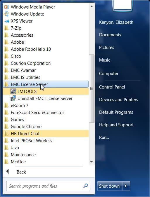 Installing an EMC License Server Table 1. File Files installed on a Windows platform Description EMC_Freeware_EULA_20130905_final.pdf EMCLM.exe lmgrd.exe lmtools.exe Lmutil.exe README.