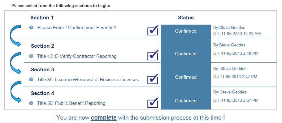 Title 50 Confirmation : Once you have reviewed your answers you may click the Confirm button.
