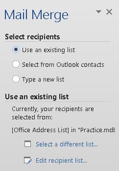 Type a new list Click Create to input custom fields or to start a new list of recipients.