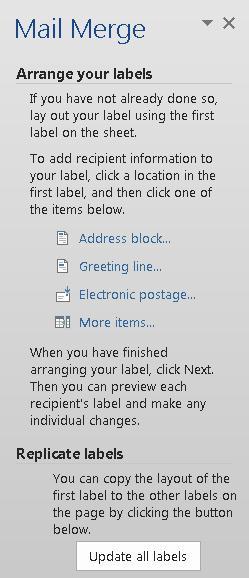 Click Next: Arrange your labels. Click somewhere within the first label. Address Block When this option is chosen, the entire address, such as Last Name, First Name, etc.