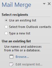 For class, select the Start from existing document and the start from existing documents option will become available. Click the Open button. Select the MailMergeLetter.
