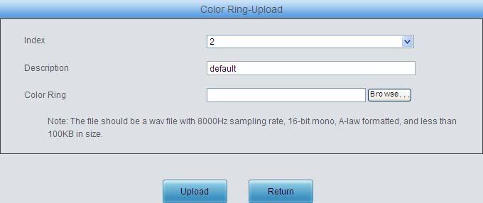 Figure 3-48 Color Ring Upload Interface The table below explains the items shown above: Item Index The unique index of each color ring to be uploaded.