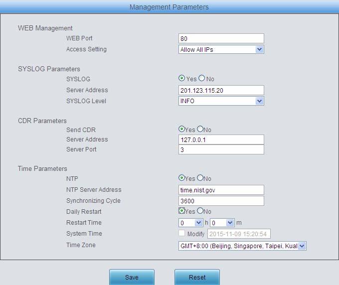 3.9.1 Management Figure 3-86 Management Parameters Setting Interface See Figure 3-86 for the Management Parameters Setting interface. The table below explains the items shown in the above figure.