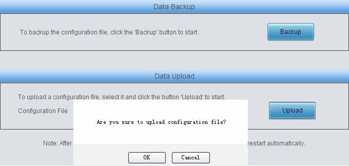 8 Backup & Upload Figure 3-96 Backup & Upload Interface See Figure 3-96 for the backup and upload interface. To back up the configuration file to your PC, just click Backup.