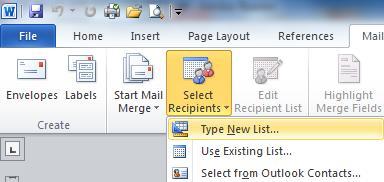 CREATE A DATA SOURCE FILE CONTINUED To create a data source file: 1. Click the Mailings tab. 2.