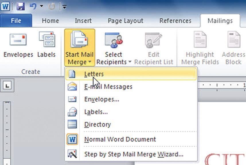 CREATE A MAIN DOCUMENT To create a main document: 1. Click the Mailings tab. 2.