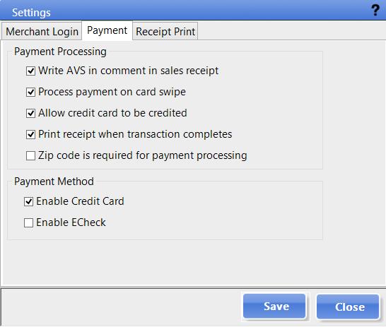 o Payment Method Enable Credit Card: This box will enable you to accept credit cards through InstantAccept (must be approved by processor and indicated on your account) Enable echeck: This box will