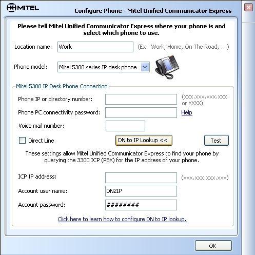 2. Directory Number (DN): Alternatively, Mitel Unified Communicator Express phone profile can be configured by directory number ( DN ), provided your phone system administrator has configured your