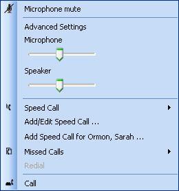 Mitel Unified Communicator Express Tray Icon Softphone Call Menu When UC Express is connected to a Softphone, left click the Tray Icon to bring up the Call Menu.
