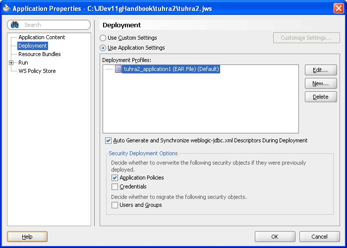 Application Policies checkbox is selected and the Auto Generate and Synchronize weblogic-jdbc.