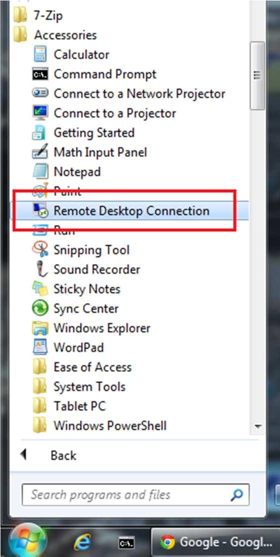 Connecting Using the Microsoft Remote Desktop Connection Program 1.