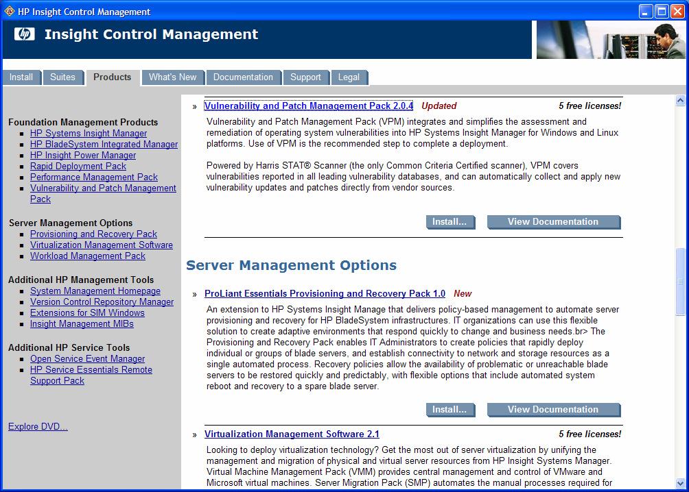 Installing from the Insight Control Management DVD 1.