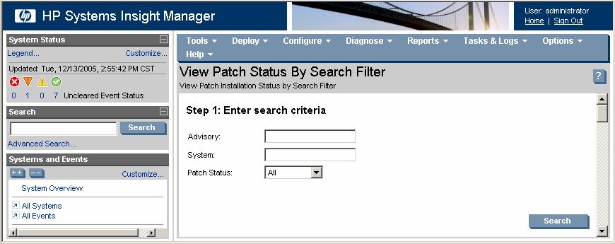 Enter a search parameter in the appropriate field, and click Search.