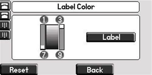 Using the dialpad keys 1, 3, 7, and 9 change the soft key color to your desired color. The Label soft key on the right reflects your changes.