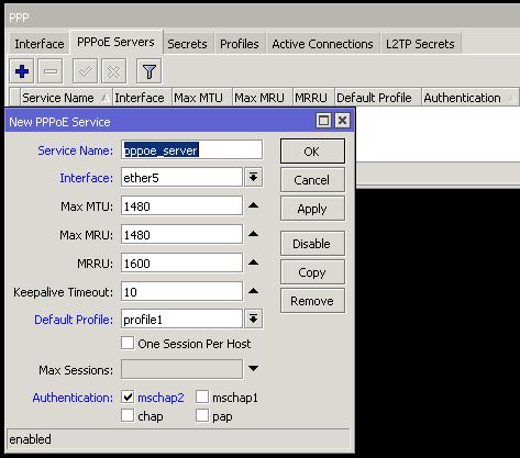 PPPoE Server Set the service name,