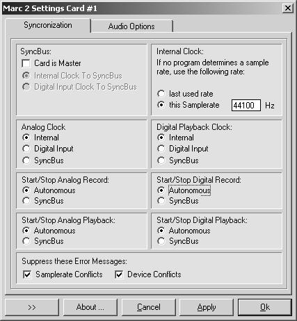 7.6 Settings 7.6.1 Synchronization 18 In this window synchronization settings for the MARC 2 are handled.