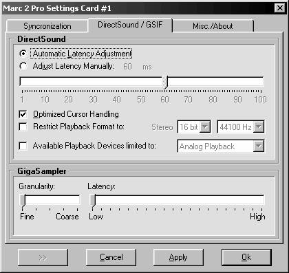 7.6.2 Audio Settings on Windows 98/ME 7.6.2.1 DirectSound Automatic Latency Adjustment If this option is active the driver will check the system performance in regular intervals.