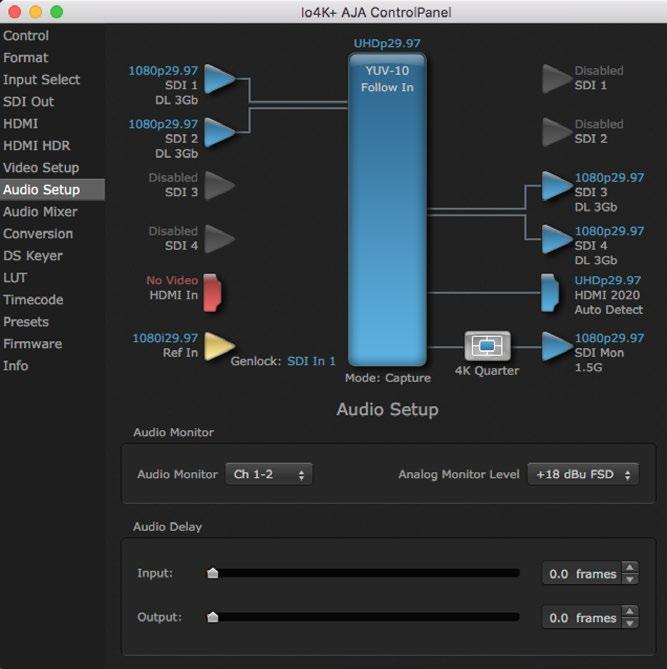 Audio Setup Screen The Audio Setup screen shows the current settings for the analog audio output, allowing you to re-configure it when desired.