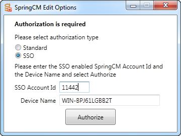 work in the SpringCM account. For users who will be using Edit, the account must setup for SSO by the Administrator and the account must be the default account for the user.