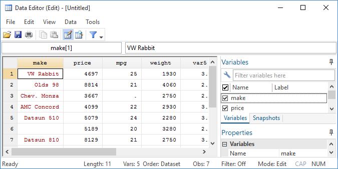 52 [ GSW ] 6 Using the Data Editor To edit the properties of another variable, click on the variable in the Variables window.
